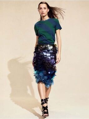 Cynthia Rowley Blue and Green Ombre Sequin Petal Midi Skirt